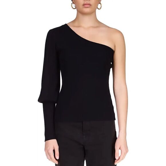 Sanctuary Ribbed Mock Neck Cut Out Shoulder Sweater pullover  Black XS - Picture 2 of 10